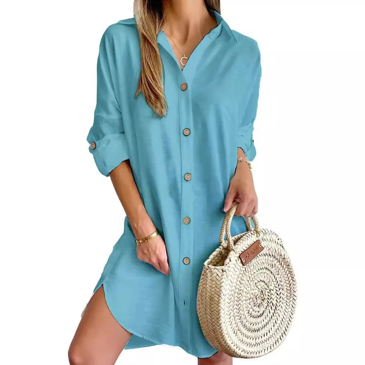 Vielseitiges unifarbenes Damen Hemdkleid, modisch und lässig für Alltag und Büro.