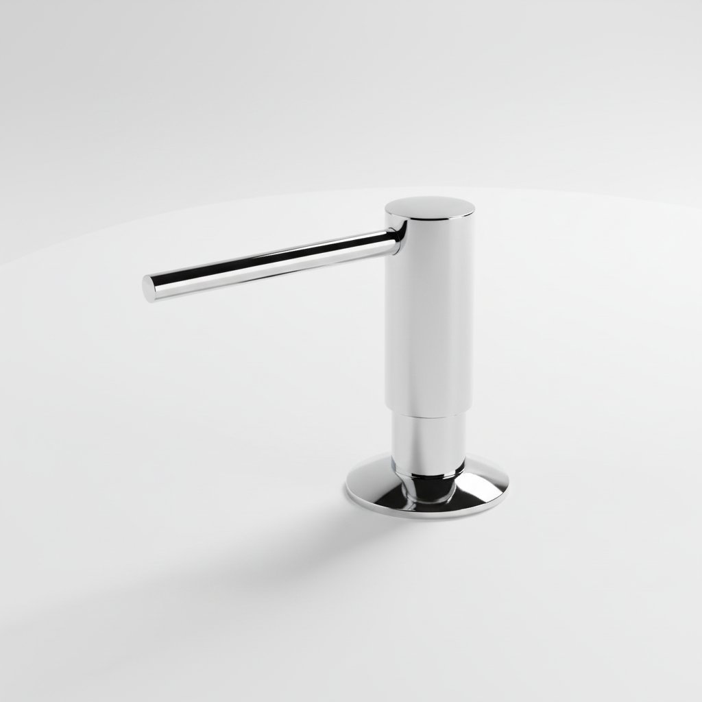 Funktionaler Einbau-Seifenspender in eleganter Messing-Optik, wertet Ihr Bad auf.