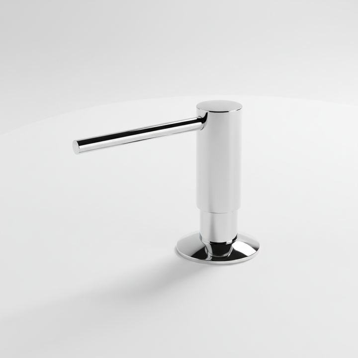 Funktionaler Einbau-Seifenspender in eleganter Messing-Optik, wertet Ihr Bad auf.