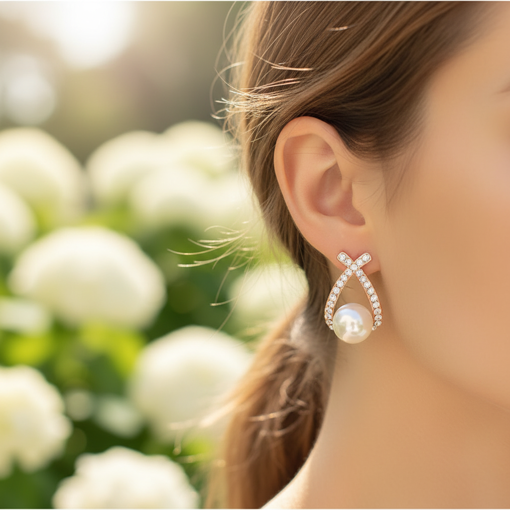 Damen Elegante Perlenohrringe GlamourPearl. Zeitloser Schmuck für besondere Anlässe, mit glänzenden Perlen.