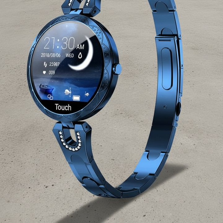 Stilvolle, wasserdichte HydroGlow Smartwatch für Damen mit elegantem Design und wechselbaren Armbändern.