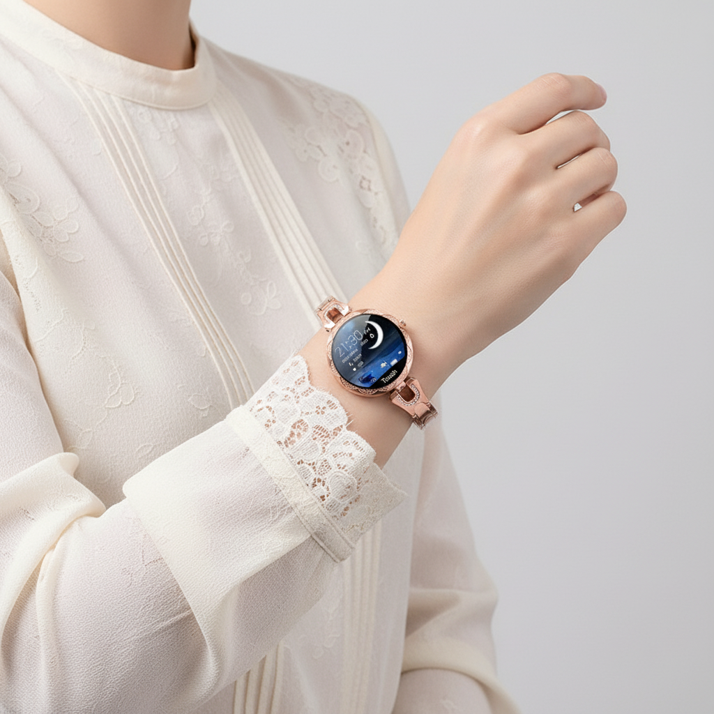Damen Smartwatch HydroGlow: Moderner Fitness-Tracker mit Schlafanalyse, wasserdichtem Gehäuse und langer Akkulaufzeit.