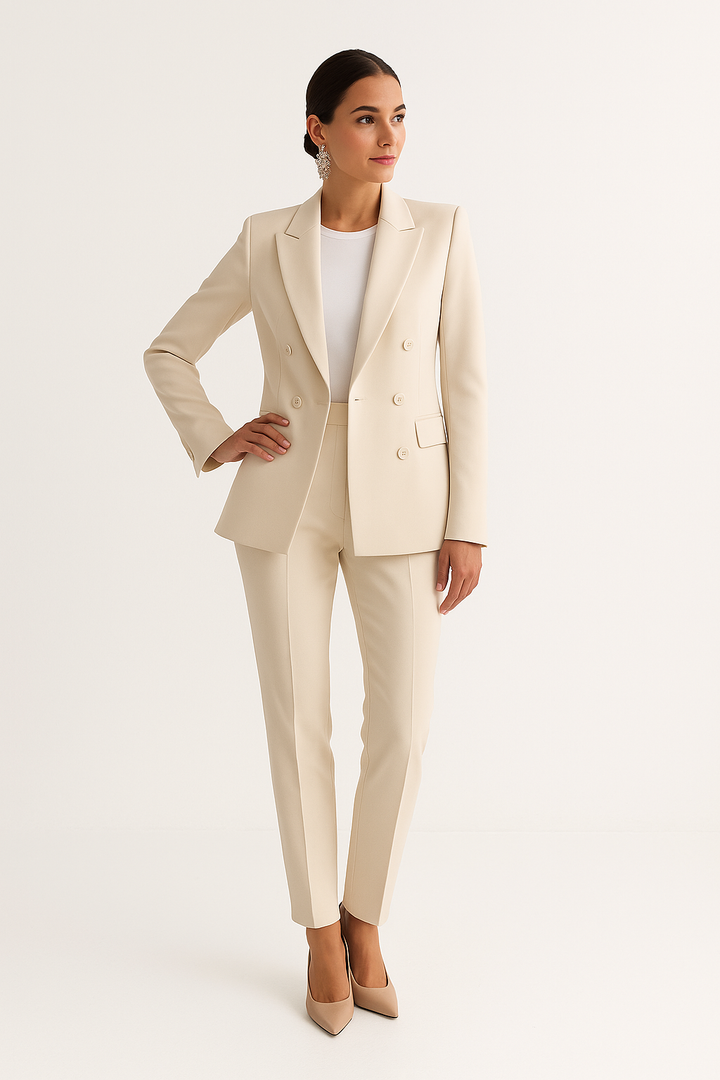 Stilvoller Damen Business-Anzug, Zweiteiler mit elegantem Blazer und passender Hose. Ideal für Büro & Freizeit.