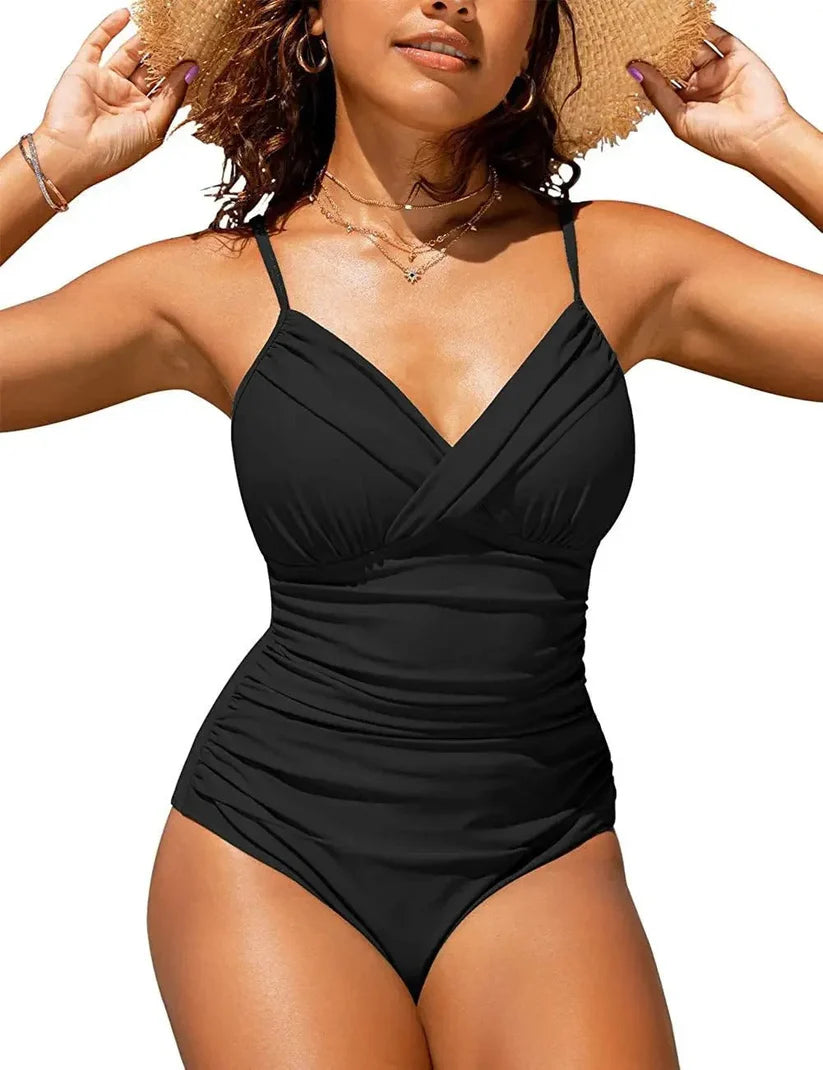 Eleganter Push-Up Badeanzug für Damen mit V-Ausschnitt. Perfekt für Strand & Pool im Sommerurlaub.