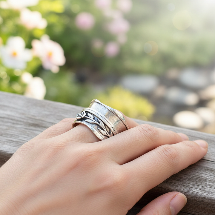 Eleganter Damen-Silberring mit detailreichem Blumenmotiv, perfekt als Schmuckstück oder Geschenk.