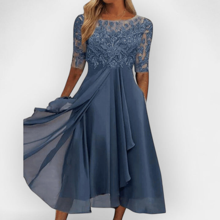Elegantes Damen Midikleid in A-Linie, perfekt für Fest und Sommerparty. Stilvolles Abendkleid für Damen.