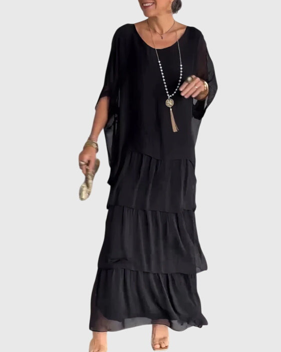 Klassisches, elegantes Damen Maxikleid, lang und fließend, vielseitig für Frühling- & Sommeranlässe.