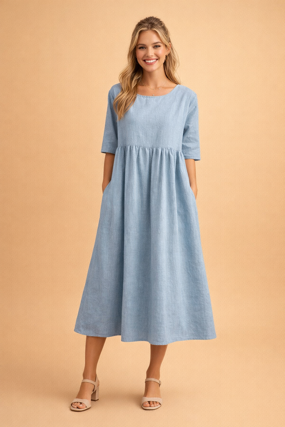 Vielseitiges Damen-Midikleid, ideal als Freizeitkleid oder schickes Partykleid im Sommer.
