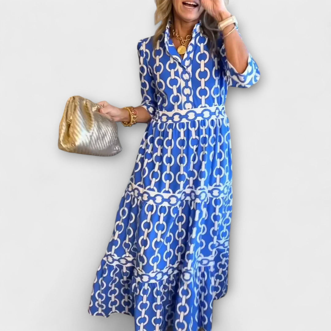 Elegantes Damen Midikleid mit 3/4-Ärmeln, vielseitig und figurfreundlich, perfekt für Sommeranlässe.