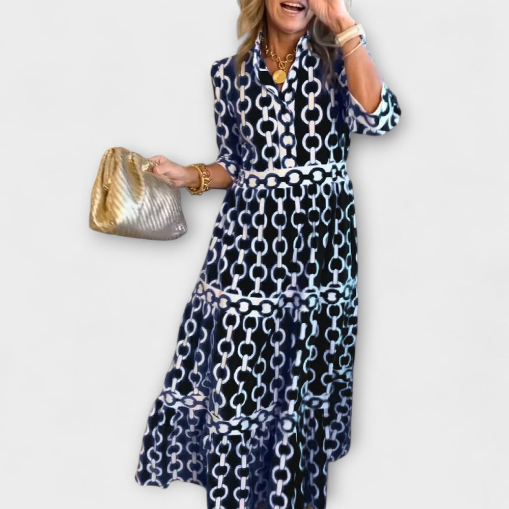 Stilvolles Damen Sommerkleid, knielang, mit 3/4-Ärmeln, ideal für Freizeit, Party und elegante Events.