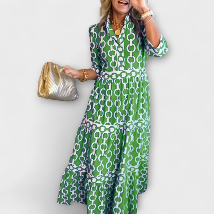 Modisches Damen Midikleid für den Sommer, elegantes Design mit 3/4-Ärmeln, vielseitig kombinierbar.