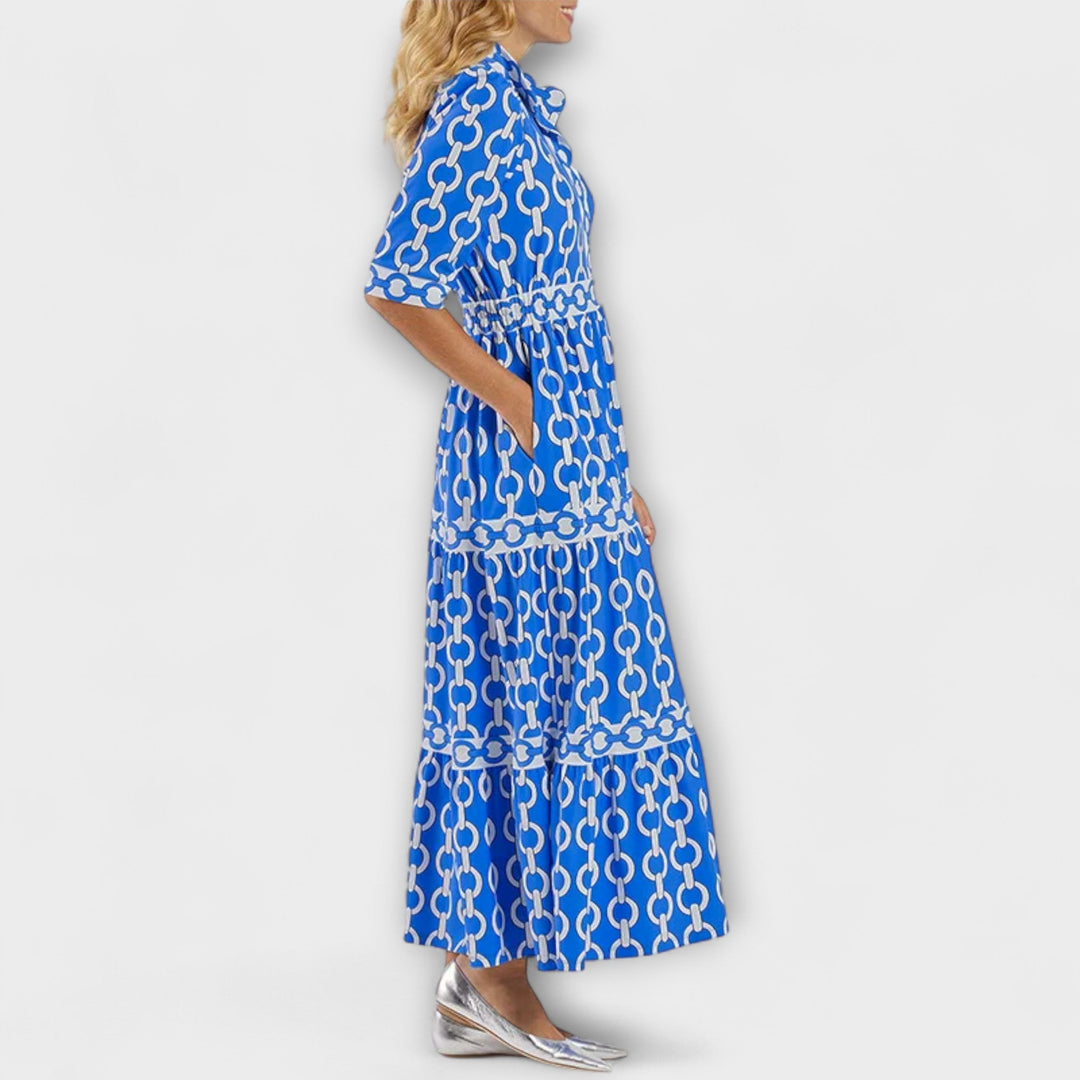 Vielseitiges Damen Sommer Midikleid, elegant geschnitten mit 3/4-Ärmeln, für diverse sommerliche Looks.