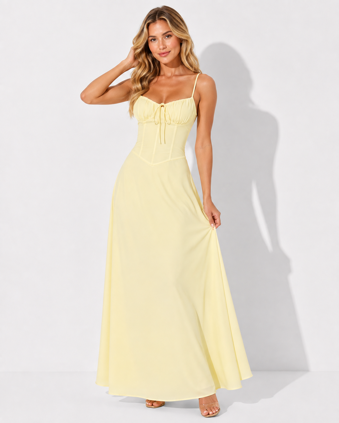 Figurbetontes Damen Maxikleid, elegantes Schnürkleid mit Korsett-Oberteil. Perfekt für festliche Sommerabende.