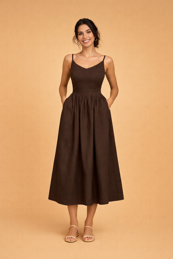 Bequemes Damen Sommerkleid, A-Linie, V-Ausschnitt, leichter Stoff für Freizeit und Urlaub.