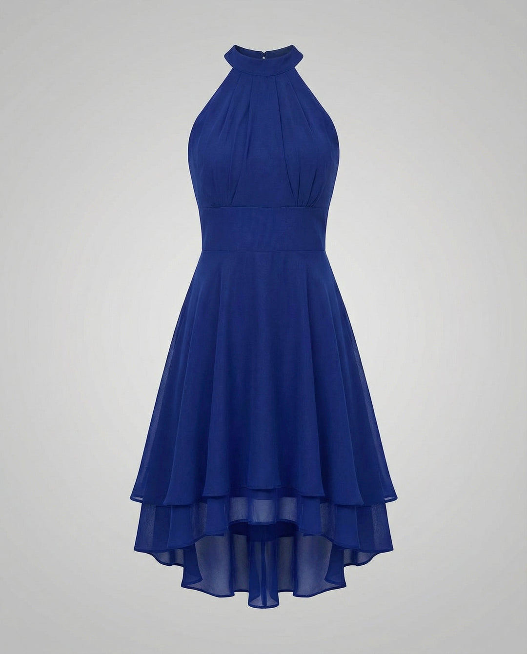 Detailbild: Rundhals und Rüschen am ärmellosen Damen Sommerkleid. Elegant, luftig und modern für warme Tage.