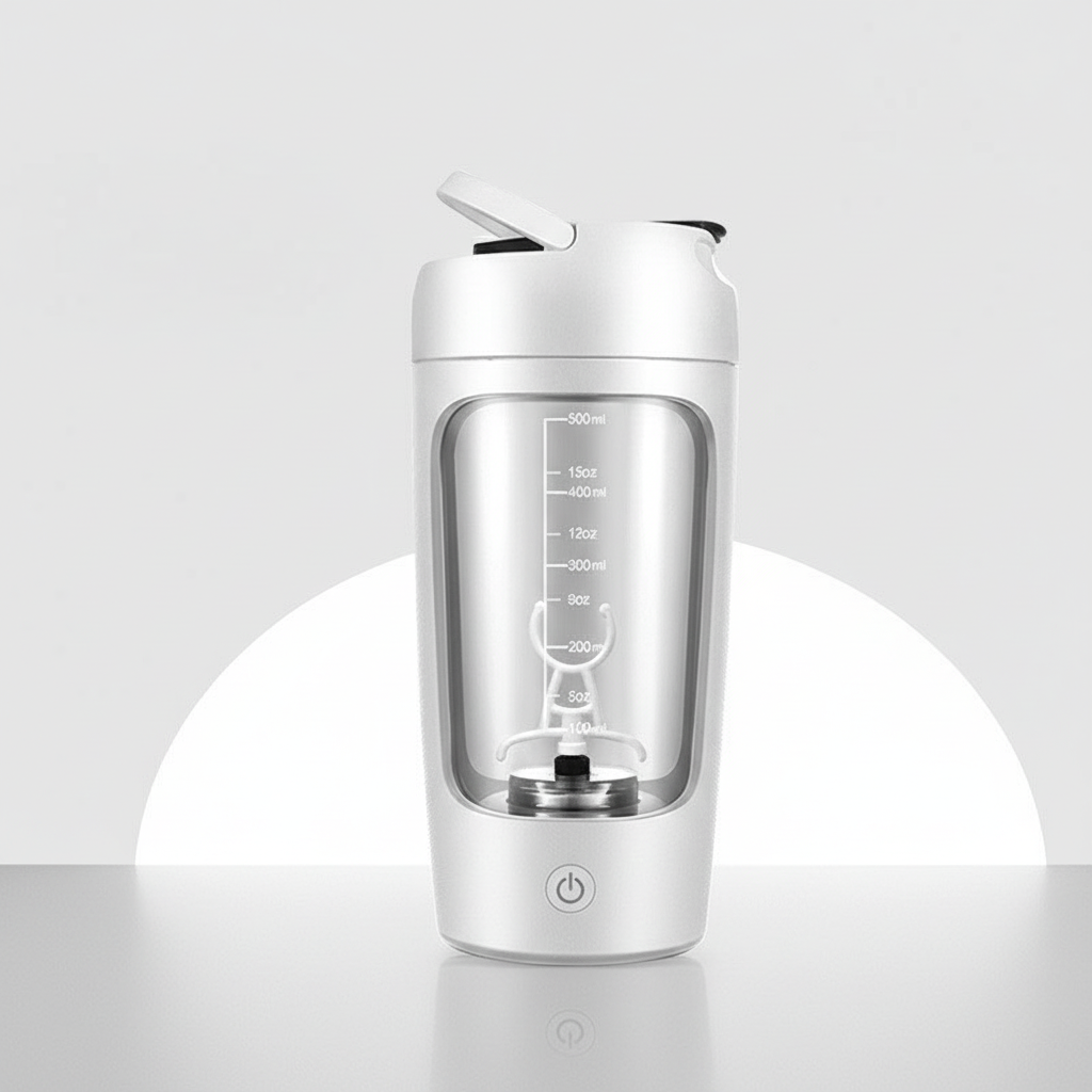 Kraftvoller elektrischer Trinkmixer ShakePulse für klumpenfreie Proteinshakes, BPA-frei & wiederaufladbar, Fitness & Küche.