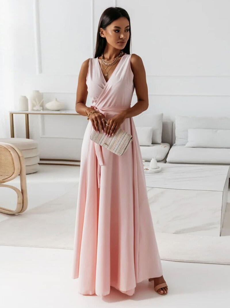 Vielseitiges Damen Maxikleid mit V-Ausschnitt; ideal als Sommer-, Freizeit- oder schickes Strandkleid.