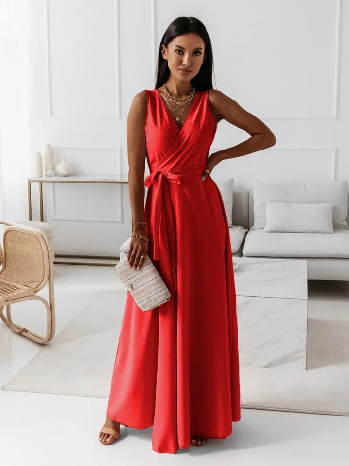 Festliches Damen Abendkleid im Maxi-Stil mit V-Ausschnitt; elegant und fließend für besondere Anlässe.