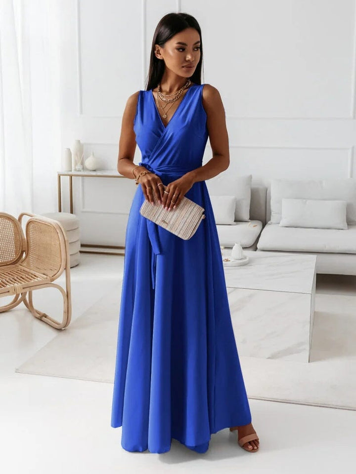 Langes Damen Maxikleid mit V-Ausschnitt, vielseitig als Sommer- und Abendkleid; stilvoll und sehr bequem.