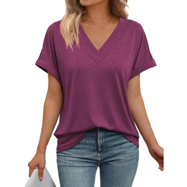V-Ausschnitt Longshirt für Damen in Übergröße, Kurzarm, luftig und modern. Perfekt für den Sommer.