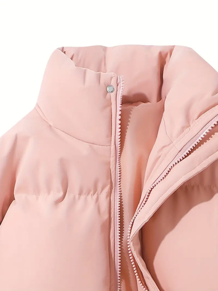 Warme Damen Steppjacke in Grau, gefüttert, modische Winter-Oberbekleidung.