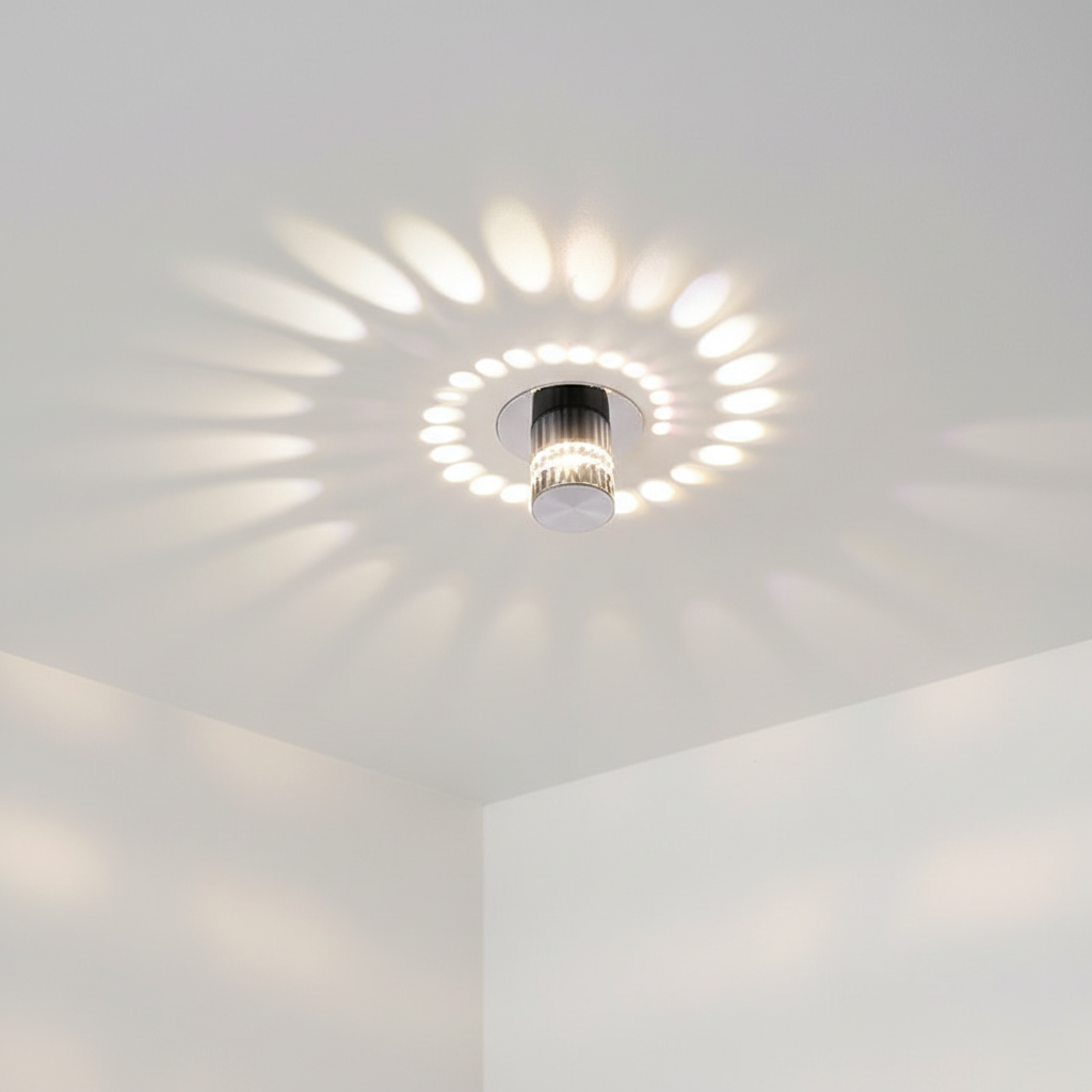 Moderne energieeffiziente LED-Deckenleuchte Spiralyze. Elegante Designerlampe mit dynamischem Spirallicht.