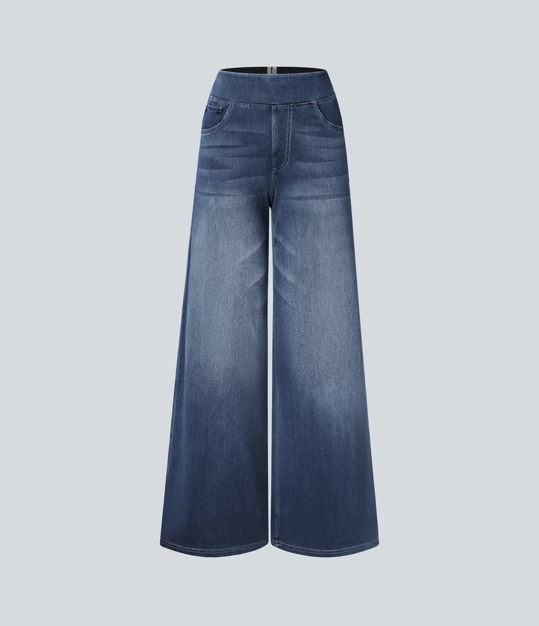 Rückenansicht der bequemen & stilvollen Damen Hose mit hoher Taille und elastischem Komfort.
