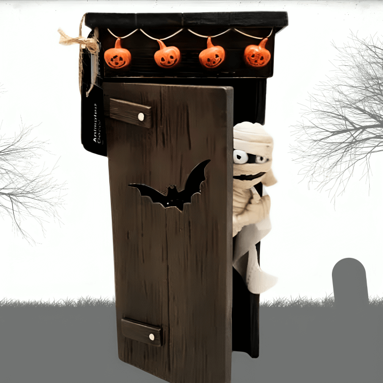 Gruselige Halloween Mumienfigur in Braun mit Bewegung & Sound für saisonale Partydeko.