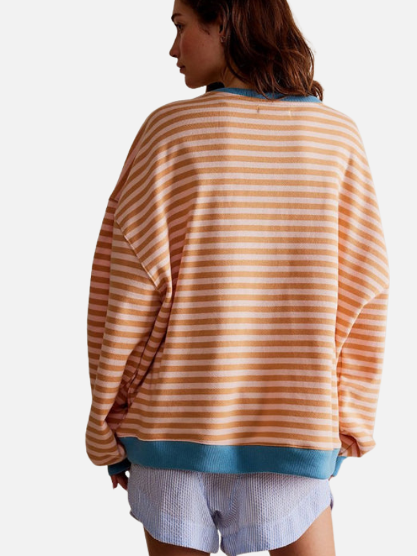 Farbenfrohes Damen Gestreiftes Sweatshirt, oversized & lässig, perfekt für den Alltag oder Streetstyle.