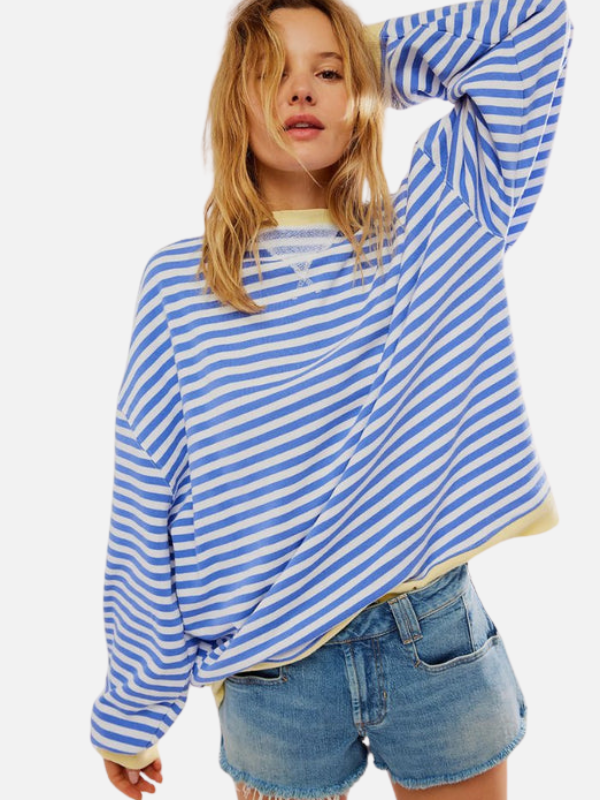 Farbenfrohes Damen Langarm-Sweatshirt, gestreift, oversized Passform, ideal für einen lässigen Look.