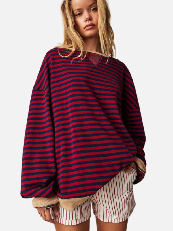 Lässiges Damen Oversized Sweatshirt mit bunten Streifen, Rundhalsausschnitt, langärmlig & bequem.