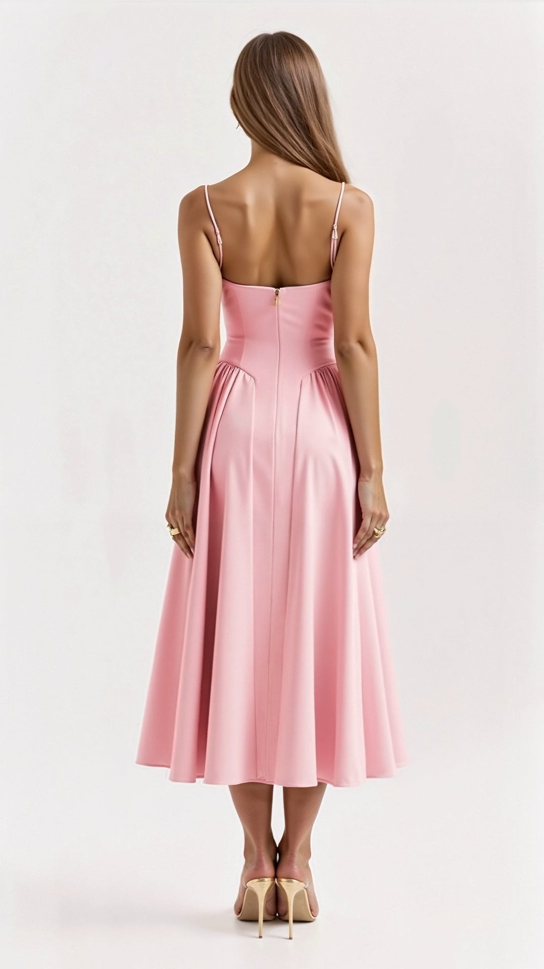Schwarzes elegantes Damen Midi Abendkleid, klassische A-Linie, für formelle Partys & Events.
