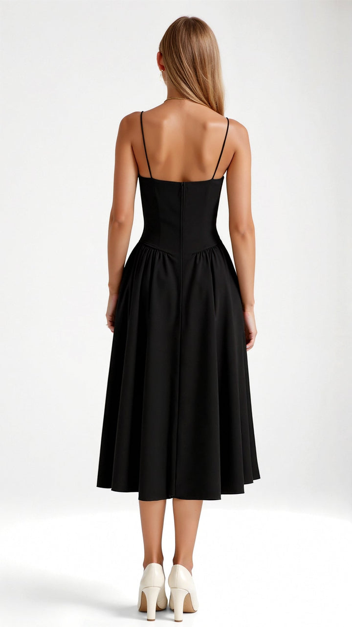 Graues elegantes Damen Midi Abendkleid, A-Linie, perfekt für festliche Partys & Hochzeiten.