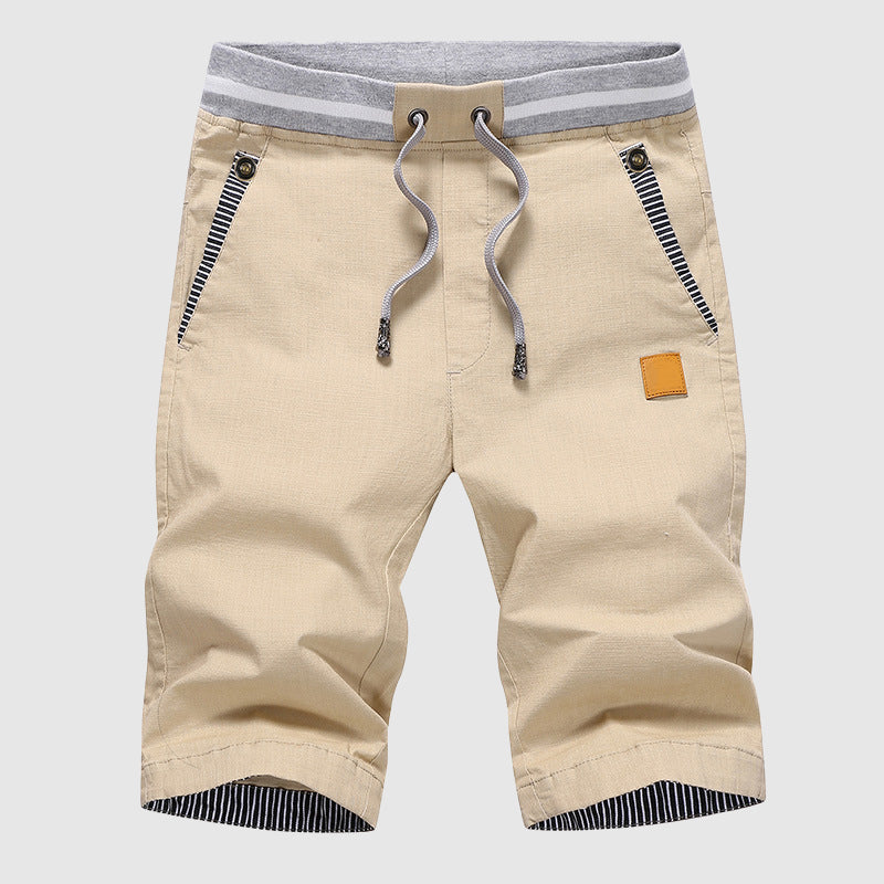 Beige Herren Sommershorts mit Gummibund & Taschen, ultrabequem. Perfekt für Freizeit, Strand oder Urlaub.