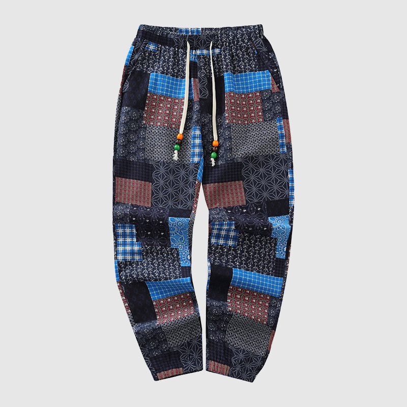 Bequeme Herren Patchwork-Hose mit Kordelzug und elastischem Bund. Casual Baumwollhose für Frühling, Sommer, Herbst.