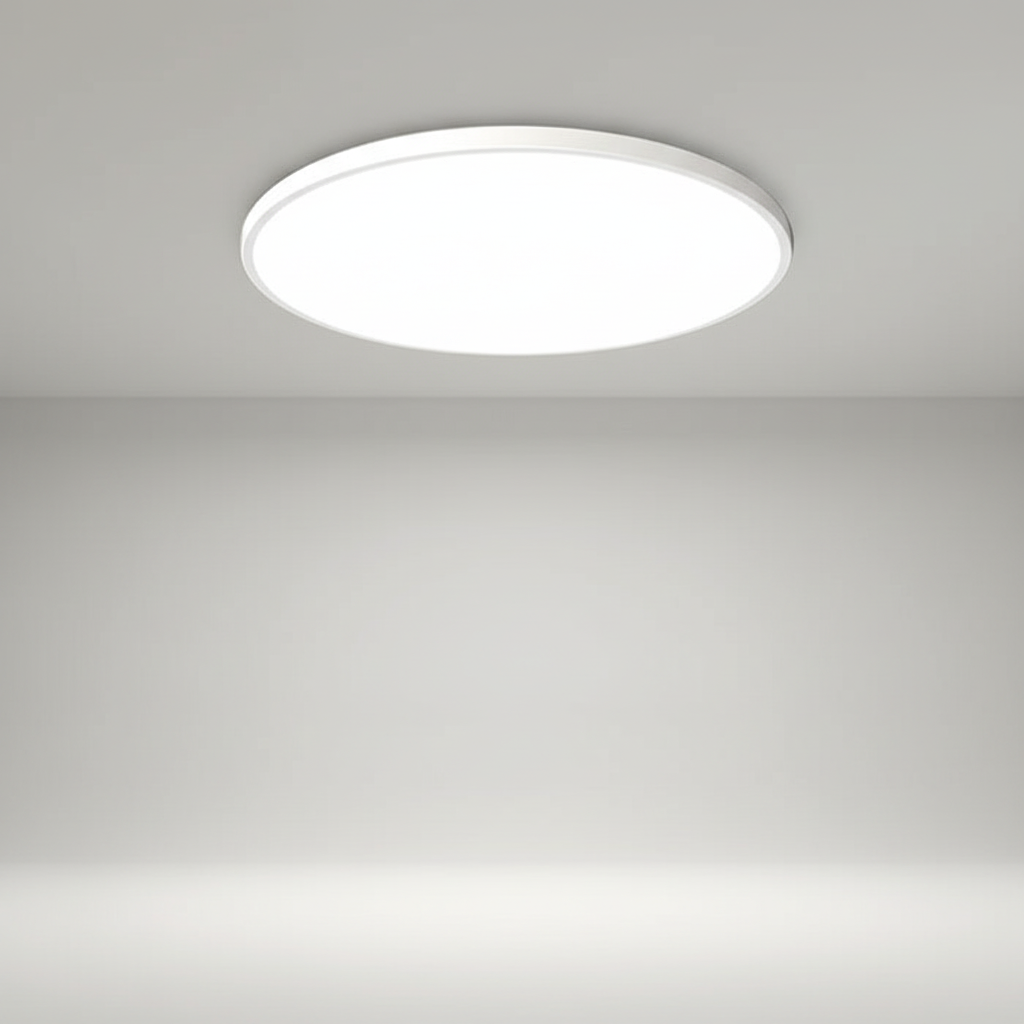 AuraSphere flache LED-Deckenleuchte, weiß, minimalistisch, mit tageslichtweißem Licht für ein klares Ambiente.