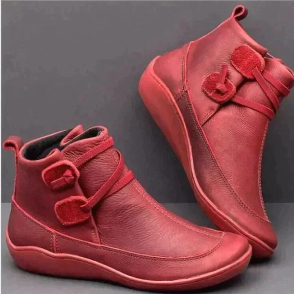 Rote wasserfeste Damen Stiefeletten, orthopädisch und komfortabel, ideal für Herbst & Winter.