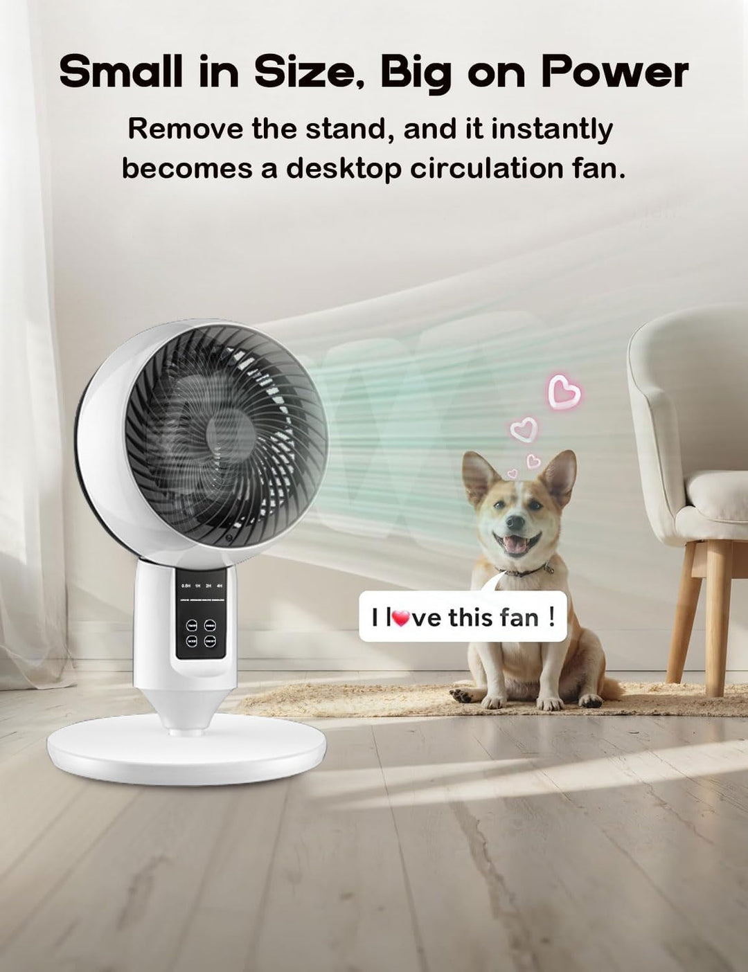 Höhenverstellbarer Standventilator mit Fernbedienung, für personalisierte, leise Kühlung.
