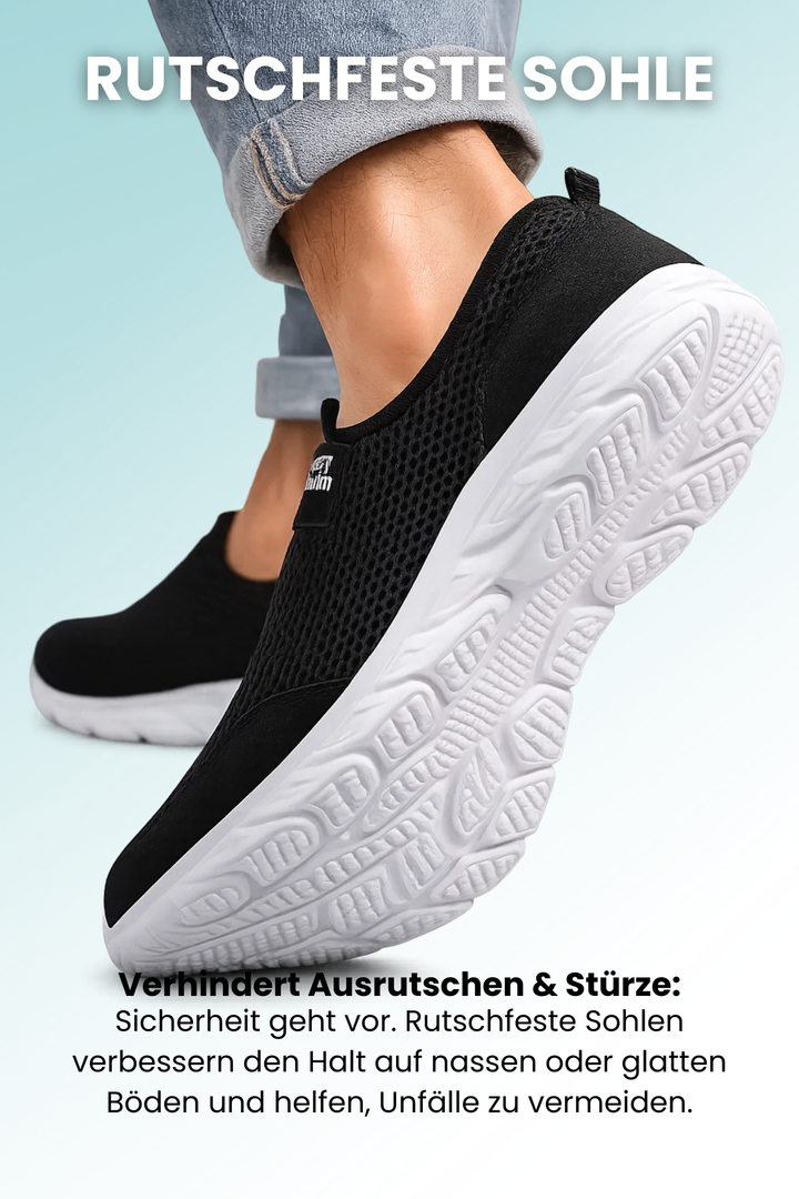 Nahaufnahme des atmungsaktiven Obermaterials der Herren Slip-On Sneaker für optimalen Fußkomfort.