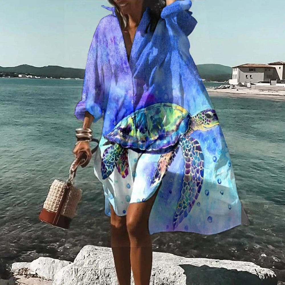 Vielseitiges Damen Hemdkleid, perfekt als Strandkleid oder elegantes Freizeitkleid für Gartenparty & Urlaub.