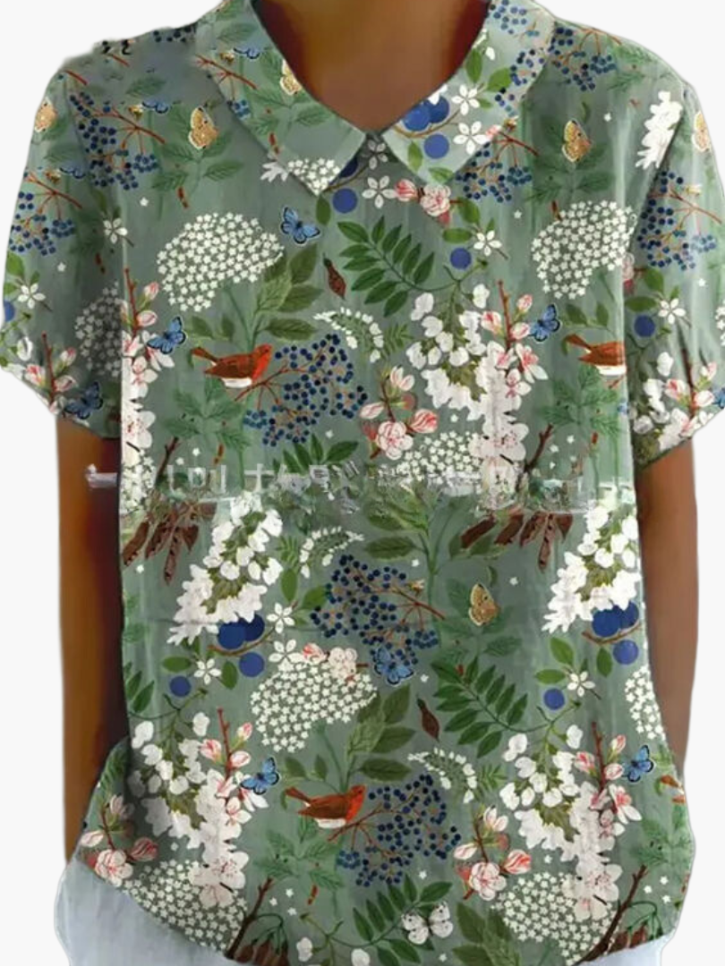 Bluse Damen: Sommerliche Vintage-Bluse mit Blumenprint & Kragen; ideal für Freizeit & festliche Anlässe.