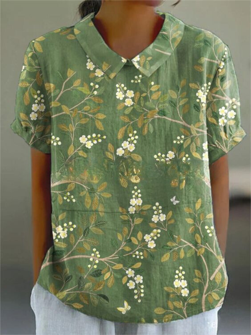 Schicke Damen Kurzarmbluse mit Blumenmuster & Kragen; ideal für den Sommer; verleiht jedem Outfit Eleganz.