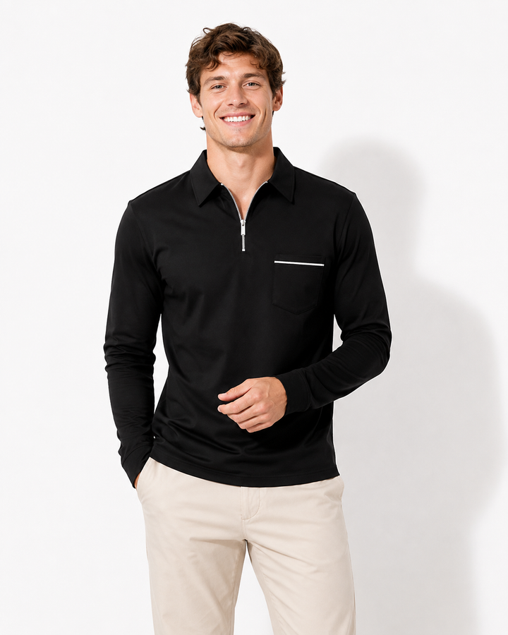 Herren Langarm Polo-Shirt in klassischem Stil, ideal für Business Casual und Freizeit-Outfits. Bequem und elegant.