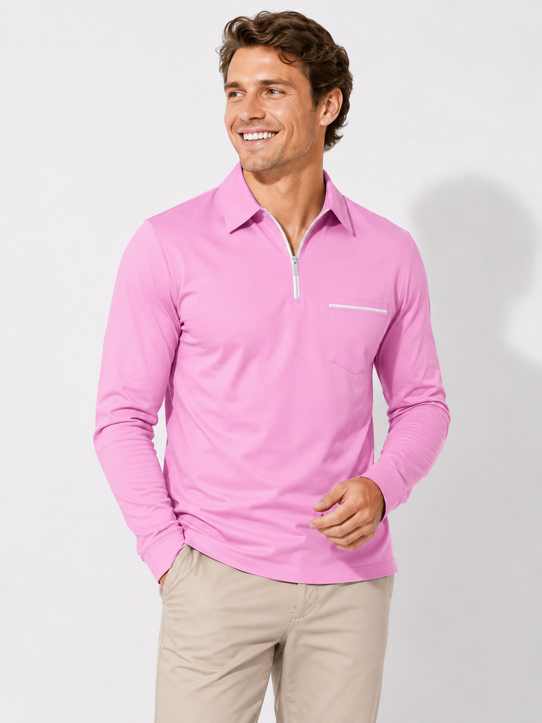 Klassisches Herren Langarm Polo-Shirt mit elegantem Kragen, perfekt für stilvolle Herrenmode im Winter.