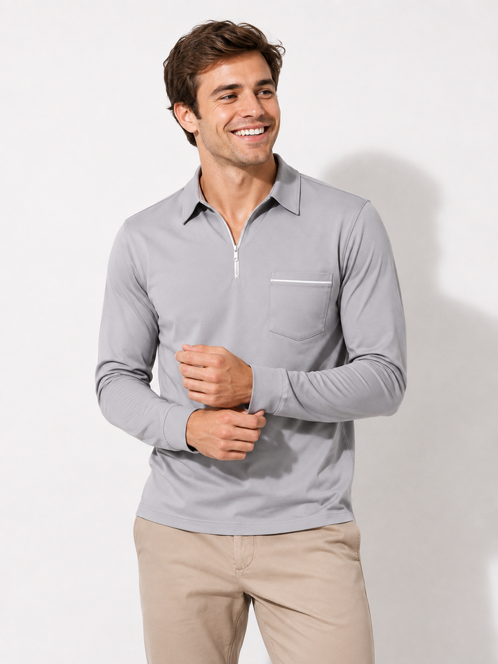 Elegantes Herren Polo-Langarmshirt für vielfältige Anlässe: Business, Freizeit oder Wintermode. Zeitloser Stil.