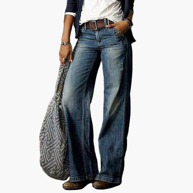 Trendige High Waist Damen Jeans mit weitem Bein für modernen Vintage-Streetstyle, bequeme Alltagskleidung.