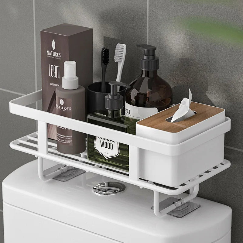 Vielseitiges Badezimmer-Hängeregal LooShelf, perfekt für kleine Bäder, bohrfreie Montage.