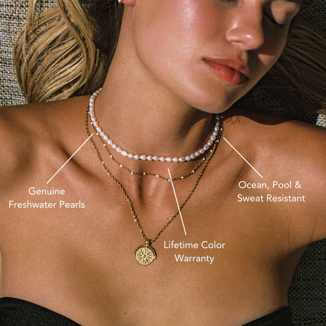 Hochwertige Gold Süßwasserperlen Halskette für Damen. Wasserfest & hypoallergener Schmuck.