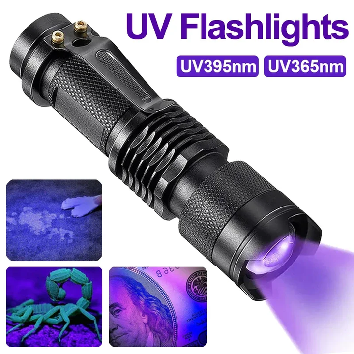 Ultraviolette LED-Taschenlampe zur schnellen Fleckenerkennung & Uringeruch-Detektion für den Haushalt.