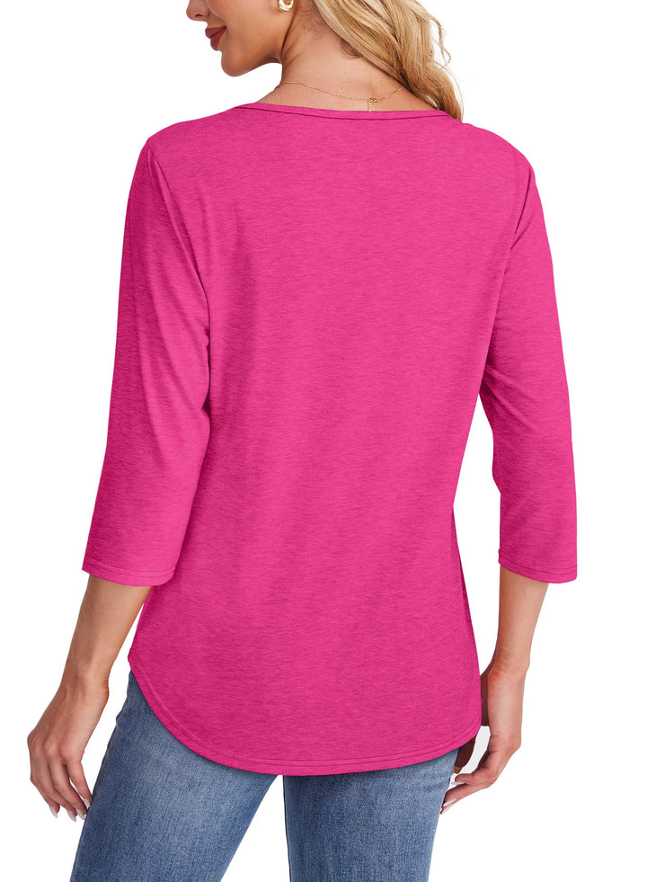 Komfortables und stilvolles Damen-Top mit 3/4-Arm, Plissee-Details und Rundhalsausschnitt für jeden Anlass.